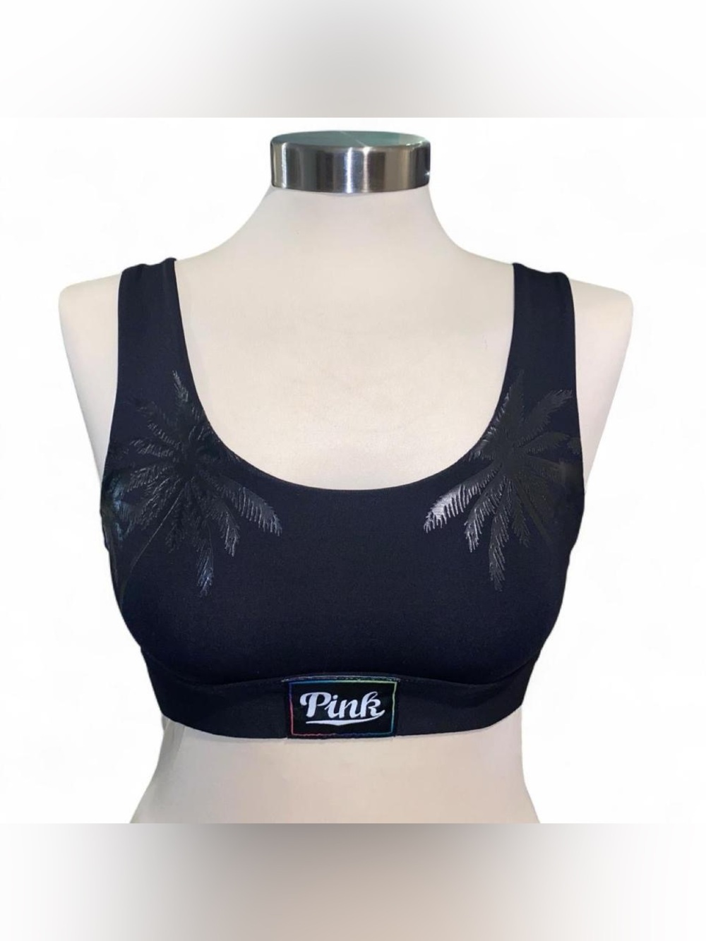 PINK Victoria's Secret Black Palm-Print Seamless Sports Bra